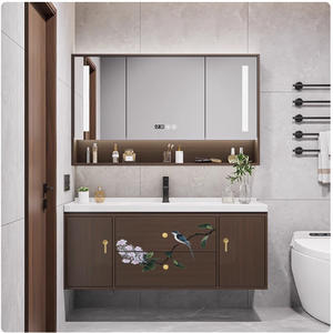 Mueble de baño de lujo ligero de nuevo estilo chino con lavabo, espejo inteligente antivaho y almacenamiento integrado - Product Image 3