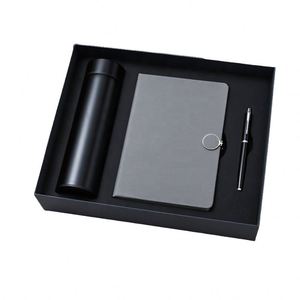 Ensemble cadeau de luxe promotionnel en gros : Bouteille d'eau, carnet et agenda A5 en cuir PU noir avec boîte pour bureau et entreprise - Product Image 1
