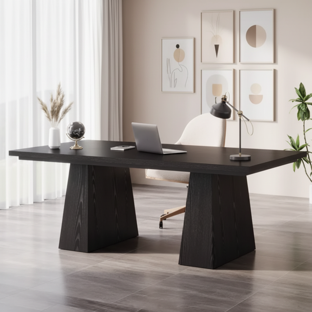 Modern Minimalist Solid Wood Office Desk for Home Study with Spacious Worktop