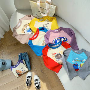 เสื้อเด็กสำหรับฤดูใบไม้ร่วง เสื้อยืดแขนยาวลายการ์ตูนสำหรับเด็กผู้ชาย แบบคัลเลอร์บล็อก สไตล์เกาหลี เสื้อผ้าฝ้ายสำหรับเด็กผู้หญิงสำหรับฤดูใบไม้ผลิ - Product Image 2