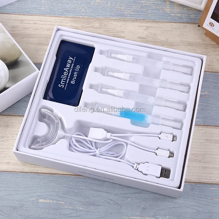 Vente en gros d'outils de beauté pour dents blanches soins des dents à domicile coffret cadeau blanchissant logo personnalisé