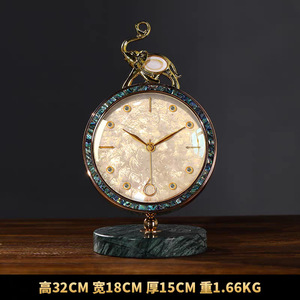 European Style <b>Desk</b> Clock Circular Ornament With Elephant Top Gold Tone Dial Marble Base Silent Movement Decorative <b>Table</b> Clock - Product Image 3