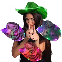 Cappello da Cowboy LED Luminoso per Halloween, Natale, Festival, Cappelli con Paillettes per Feste, Costumi per Carnevale e Mardi Gras