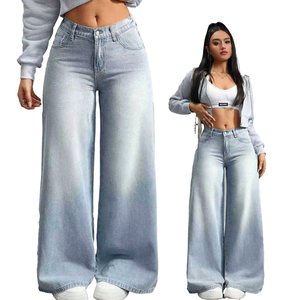 Jeans a Gamba Larga per <span class=keywords><strong>Donna</strong></span> <span class=keywords><strong>Taglie</strong></span> <span class=keywords><strong>Forti</strong></span>, <span class=keywords><strong>Vita</strong></span> Alta Elasticizzata, Traspirante, Alta Elasticità, Tinta Unita Scura, <span class=keywords><strong>Pantaloni</strong></span> Larghi - Product Image 1