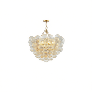 Adjustable Height Gold Iron Pendant <b>Light</b> Chandelier 23.6 Inch Clear Glass Globe Shade For Living Room <b>Dining</b> Kitchen - Product Image 1
