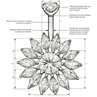 Bijou de piercing de nombril haut de gamme en titane G23 ASTM F136, anneau de nombril tournesol avec zircon délicat, vente en gros, tendance