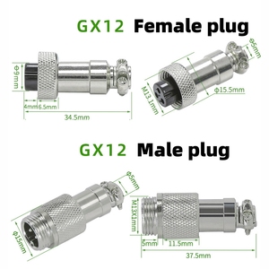ชุดขั้วต่อการบิน GX12 แบบ 2-7 พิน - ปลั๊กตัวผู้และตัวเมียแบบเกลียว M12 สำหรับอุปกรณ์อุตสาหกรรมหนัก |   มาตรฐาน RS765 - Product Image 2