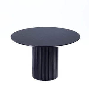 Ensemble table à manger moderne contemporaine noire et grise confort 6 places <span class=keywords><strong>4</strong></span> <span class=keywords><strong>chaises</strong></span> avec table ronde Table finition teintée en <span class=keywords><strong>bois</strong></span> <span class=keywords><strong>naturel</strong></span> - Product Image 4