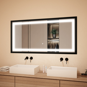 Miroir de salle de bain LED encadrée avec cadre en aluminium noir, design moderne, solution de conception graphique pour hôtel, appartement, villa - Product Image 2