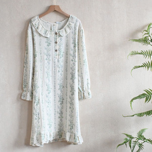 High Quality Women <strong>Night</strong> <strong>Dress</strong> <strong>Long</strong> <strong>Sleeved</strong> Cotton Sleepwear Floral Print Loose Nightgown Sleep <strong>Dress</strong> for Women - Product Image 3