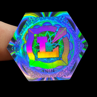 Autocollant de sécurité holographique hexagonal personnalisé, bord biseauté 3D, motif Mandala, soleil éclatant, filigrane, numéro de série, sceau arc-en-ciel pour produit
