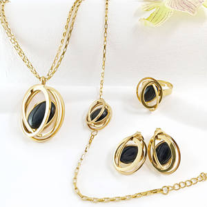 طقم قلادة من حجر بوهيميا كروي من الفولاذ المقاوم للصدأ من فاتينجنا بطبقتين خاتم للأظافر مطلية بالذهب للهدايا - Product Image 3