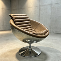 Fauteuil simple en cuir véritable ciré, style industriel LOFT, inspiré des designers, avec base pivotante en acier inoxydable, pour salon décontracté