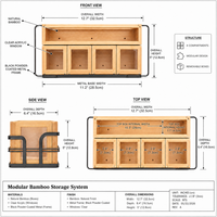 Caixa Organizadora Modular de Talheres em Bambu com 4 Compartimentos e Janela Transparente para Bancada de Cozinha