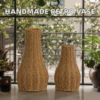 Vase de table rustique en jonc naturel beige tressé à la main, écologique, durable, respirant, forme irrégulière, taille personnalisée, pour intérieur et balcon