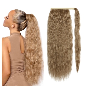 Bouffée Wrap Around Clip en Queues de Cheval Extensions de <span class=keywords><strong>Cheveux</strong></span> Noir Brun Queue de Cheval pour Femmes Synthétique Longue Bouclée Queue de Cheval Naturelle 24 Heures - Product Image 2