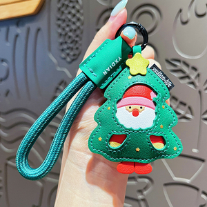 Porte-clés pendentif en cuir PU durable et écologique, motif Père Noël et rennes, style Y2K, série Noël, idéal pour sacs - Product Image 3