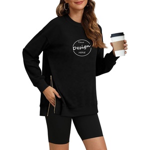 Sudadera deportiva con estampado frontal personalizado OEM para mujer, nueva y elegante sudadera de gimnasio de invierno con dobladillo y cremallera lateral y hombros caídos - Product Image 6