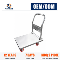 Chariot à plateforme avec poignée pliable, chariot à plateau plat, chariot utilitaire pour la logistique d'entrepôt, la restauration hôtelière, le transport