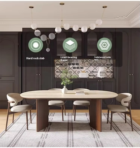 Hiện đại óc chó nhà bếp travertine bảng hình bầu dục rắn gỗ chân bàn ăn đặt 8 ghế cho nhà hàng nhà ăn tối - Product Image 5