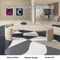 Table à café et à dîner en travertin poli, personnalisée HZX, imperméable, écologique, moderne, rectangulaire, pour usage hôtelier, Sactrans, sur mesure