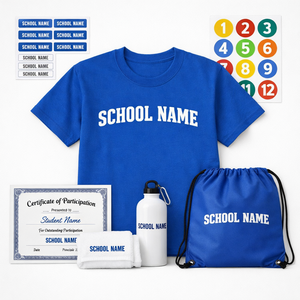 Kit <span class=keywords><strong>de</strong></span> Participación Escolar Personalizado con Ropa, Insignia, Cordón para Identificación, Botella y Bolsa para Documentos para <span class=keywords><strong>Eventos</strong></span> Estudiantiles - Product Image 1
