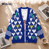 Cardigan en tricot jacquard d'hiver personnalisé pour femmes Winday, cardigan long, pulls pour femmes, pulls grande taille pour femmes, coton
