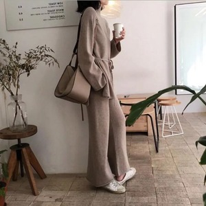 Completo Due Pezzi Lavorato a Maglia da Ufficio con Pullover Invernale Caldo in Lana e Cashmere + <span class=keywords><strong>Pantaloni</strong></span> Ampi a Gamba Larga in Lana - Product Image 4