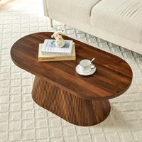 Table basse ronde moderne en bois avec rangement, finition bois massif, base cannelée, design unique, meuble multifonctionnel pour salon