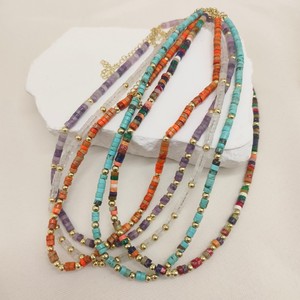 Collier <span class=keywords><strong>Heishi</strong></span> personnalisé en pierre naturelle pour femmes Améthyste Cylindre de pierres précieuses Chaînes de <span class=keywords><strong>perles</strong></span> en acier inoxydable Bijoux - Product Image 2
