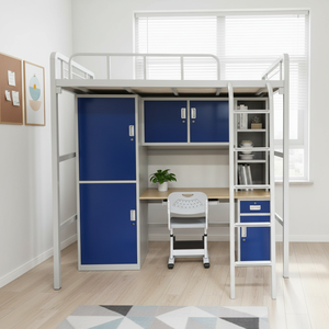 Cama Alta Versátil para Estudiantes <span class=keywords><strong>con</strong></span> <span class=keywords><strong>Escritorio</strong></span> <span class=keywords><strong>Debajo</strong></span> para Dormitorio, Cama de Metal Antioxidante <span class=keywords><strong>con</strong></span> Almacenamiento Personalizable y Sueño Confortable - Product Image 6