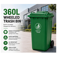 Poubelle extérieure en plastique à couvercle ouvert 360L avec roues, écologique, pour rue, parc, école, centre commercial, collectivité, logo personnalisable