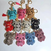 Gantungan kunci kucing cantik, aksesori rumbai gantungan kunci kucing liontin berlian imitasi kristal Glitter berkilau modis