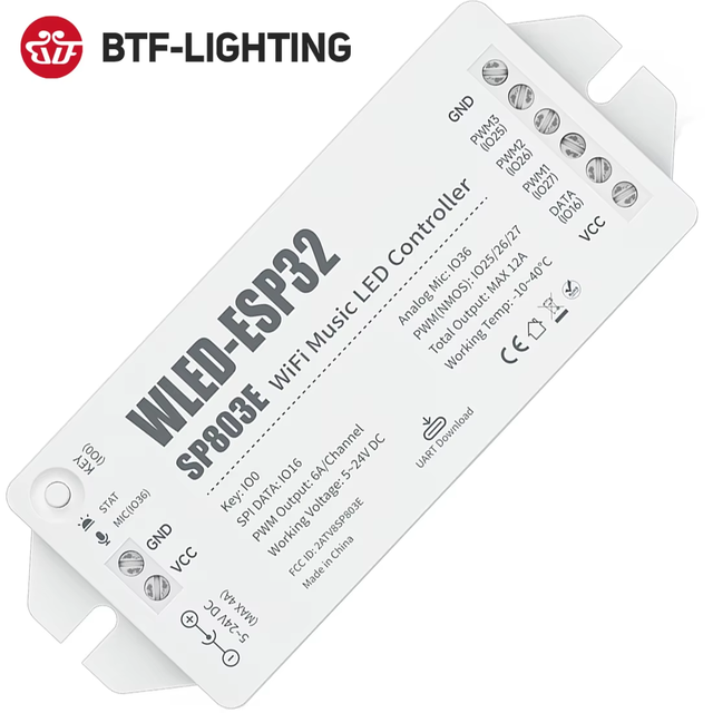 ESP32 WLED SP803E Built-in Mic DIY Dynamic Modes UART USB Type-C Download WS2811 WS2812 Addressable LED Strip Controller