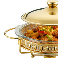 QY 2L Plat de service en verre festonné avec cadre doré décoratif, mini chauffe-plats pour buffet, idéal pour la maison, les mariages, les hôtels et l'équipement de restauration