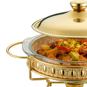 QY 2L Plato de Vidrio Festoneado para Calentar Alimentos, con Marco Dorado Decorativo, Mini Buffet, para Hogar, Bodas, Hoteles, Equipo de Catering - Product Image 3