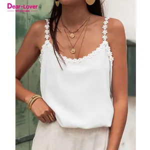 Dear-Lover Wholesale Private Label Summer Elegant Lace V Neck Sleeveless Daisy Flower Knitted Women Tank Tops