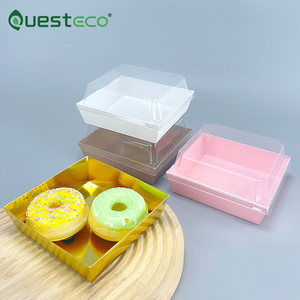 Màu Hồng charcuterie hộp với nắp đậy rõ ràng 4 5 inch bánh nhỏ hộp giấy tráng miệng hộp vuông Cookie container cho Slice bánh - Product Image 2