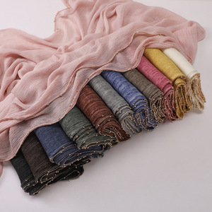 Nuova Sciarpa Sottile da Donna in Cotone e Poliestere Color Bronzo con Catena e Motivo a Pois, Sciarpe Femminili alla Moda - Product Image 6