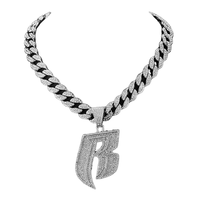 Chaîne Miami glacée 15MM avec alliage et collier pendentif lettre B punk en strass bling