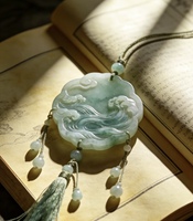 Nouveau Collier Pendentif en Jade Rétro Chinois Sculpté Paysage Creux, Artisanat de Pierre Précieuse, Accessoire de Mode Féminin