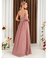 Nouvelle Arrivée Populaire : Robe de Demoiselle d'Honneur Longue en Chiffon avec Insert Guipure et Ourlet Cache-cœur, Idéale pour Cocktail et Soirée