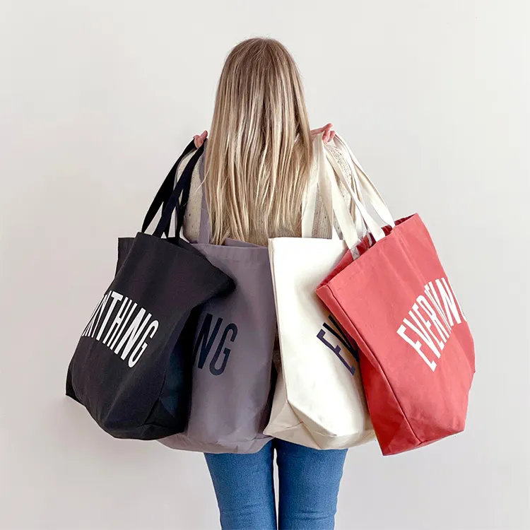 Düz kadın Tote çanta kişiselleştirilmiş özel baskılı Logo organik alışveriş gri büyük pamuklu tuval Tote çanta