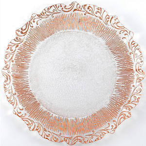 تصميم جديد لأطباق زجاجية كبيرة بحواف ذهبية مقاس 13 بوصة، أطباق زجاجية شفافة للزفاف لتزيين الطاولات - Product Image 2