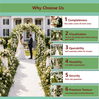 Ensemble complet de mariage en plein air blanc et vert |   Solution complète de conception à livraison : Arche de fleurs d'eucalyptus et de roses pour centre de table et toile de fond, OEM, Vente en gros