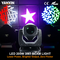 Projecteur LED RGB 3-en-1 à tête mobile 200W Beam/Spot/Wash avec contrôle DMX512, construction en aluminium pour éclairage de scène
