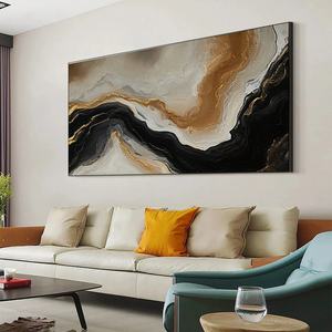 Pintura Contemporánea al Óleo con Textura, Arte en Lienzo, Ondas Abstractas en Dorado y Negro, Decoración de Pared para Hogar y Galería - Product Image 2