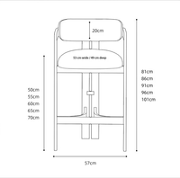 Tabouret de bar en frêne blanc américain massif, style néo-chinois du milieu du siècle, hauteur de comptoir, pour îlot de cuisine et bar à domicile