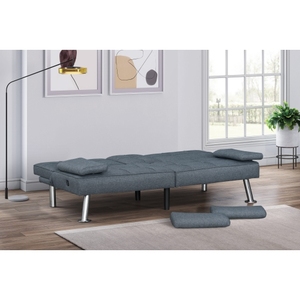 Modern Gray Fabric Convertible Futon <b>Sofa</b> <b>Bed</b> Set with USB Ports Drop-Down Cupholders Apartment & Hotel Living Room Furniture - Product Image 2