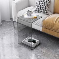 Moderner Wohnzimmer-Beistelltisch aus Grauem Acryl, Minimalistischer Tragbarer Kaffeetisch für Apartment-Dekoration